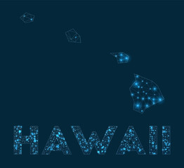 Hawaii network map. Abstract geometric map of the us state. Internet connections and telecommunication design. Beautiful vector illustration.