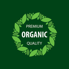 Wall Mural - Organic sign with green leaves. Vector