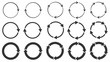 Circle arrows. Round reload or repeat icon, rotate arrow and spinning loading symbol. Circle pointer vector set. Circular rotation loading elements, redo process isolated black pictograms