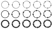 Circle Arrows. Round Reload Or Repeat Icon, Rotate Arrow And Spinning Loading Symbol. Circle Pointer Vector Set. Circular Rotation Loading Elements, Redo Process Isolated Black Pictograms