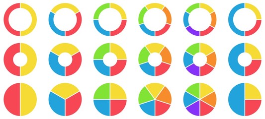 Wall Mural - colorful pie and donut charts. circle chart, circle sections and round donuts chart pieces. business