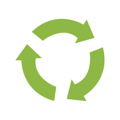 Wall Mural - Green recycling sign, isolated on white background. Vector reuse symbol. Perfect for ecological design, eco-friendly packaging. Zero waste lifestyle.