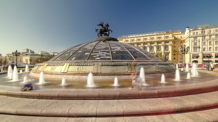 Wall Mural - Glass cupola crowned by a statue of Saint George, patron of Moscow, at the Manege Square timelapse  in Moscow, Russia