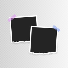 Wall Mural - vector photo frame mockup design. photo frame with torn paper on sticky tape isolated on transparent