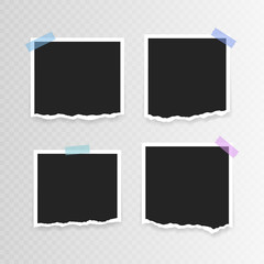 Wall Mural - vector photo frame mockup design. super set photo frame with torn paper on sticky tape isolated on t