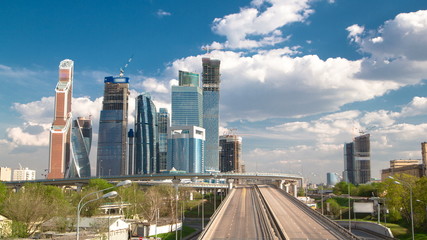 Skyscrapers International Business Center City at cloudy day timelapse , Moscow, Russia