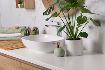 Poster - Stylish vessel sink on light countertop in modern bathroom