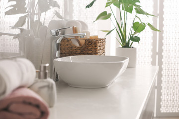 Sticker - Stylish vessel sink on light countertop in modern bathroom