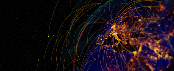 Energy Digitalization and Communication technology for internet business. Global world network and telecommunication on earth and  IoT. Elements of this image furnished by NASA