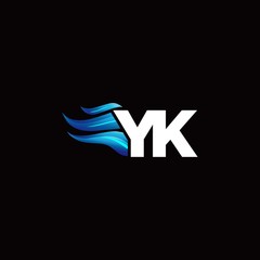 YK monogram logo with blue fire style design template