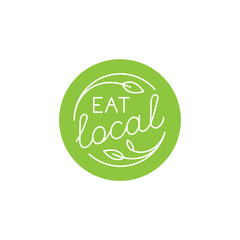 Wall Mural - Vector design element, logo design template, icon and badge for natural and organic food - eat local - cirlce badge with hand-lettering