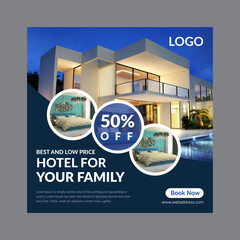 hotel booking social media post design template vector