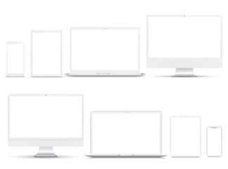 Poster - Set white technology devices with white display - stock vector