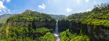 Aerial View Of The El Salto De Tequendama, One Of The Most Imposing Waterfalls In Colombia, Fed By The Polluted Bogota River