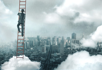 Canvas Print - Businessman climbing on ladder