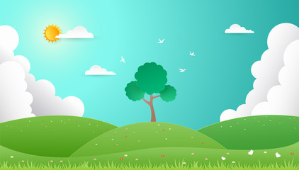 Spring background. Nature landscape in flat design