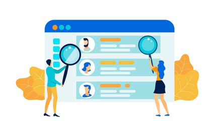 Private Life Intrusion Flat Vector Illustration. Man and Woman with Magnifying Glasses Cartoon Characters. People with Magnifier Studying Confidential Correspondence. Target Marketing, CRM