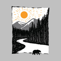 Animal bear road wild graphic illustration vector art t-shirt design