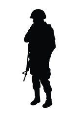 Wall Mural - Standing soldier with weapon silhouette vector