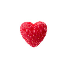 Raspberry In The Shape Of A Heart On A White Background