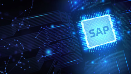SAP System Software Automation concept on virtual screen data center. Business, modern technology, internet and networking concept