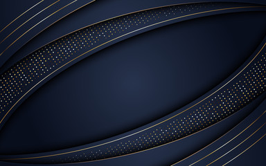 Wall Mural - Abstract wavy luxury dark blue and gold background. 