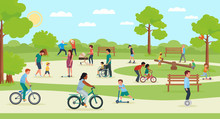 People In Park. Vector Illustration In Flat Style.