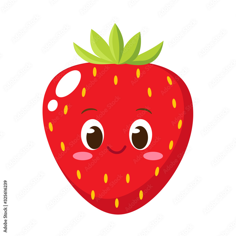 Cute happy strawberry character emoticon Stock Vector | Adobe Stock