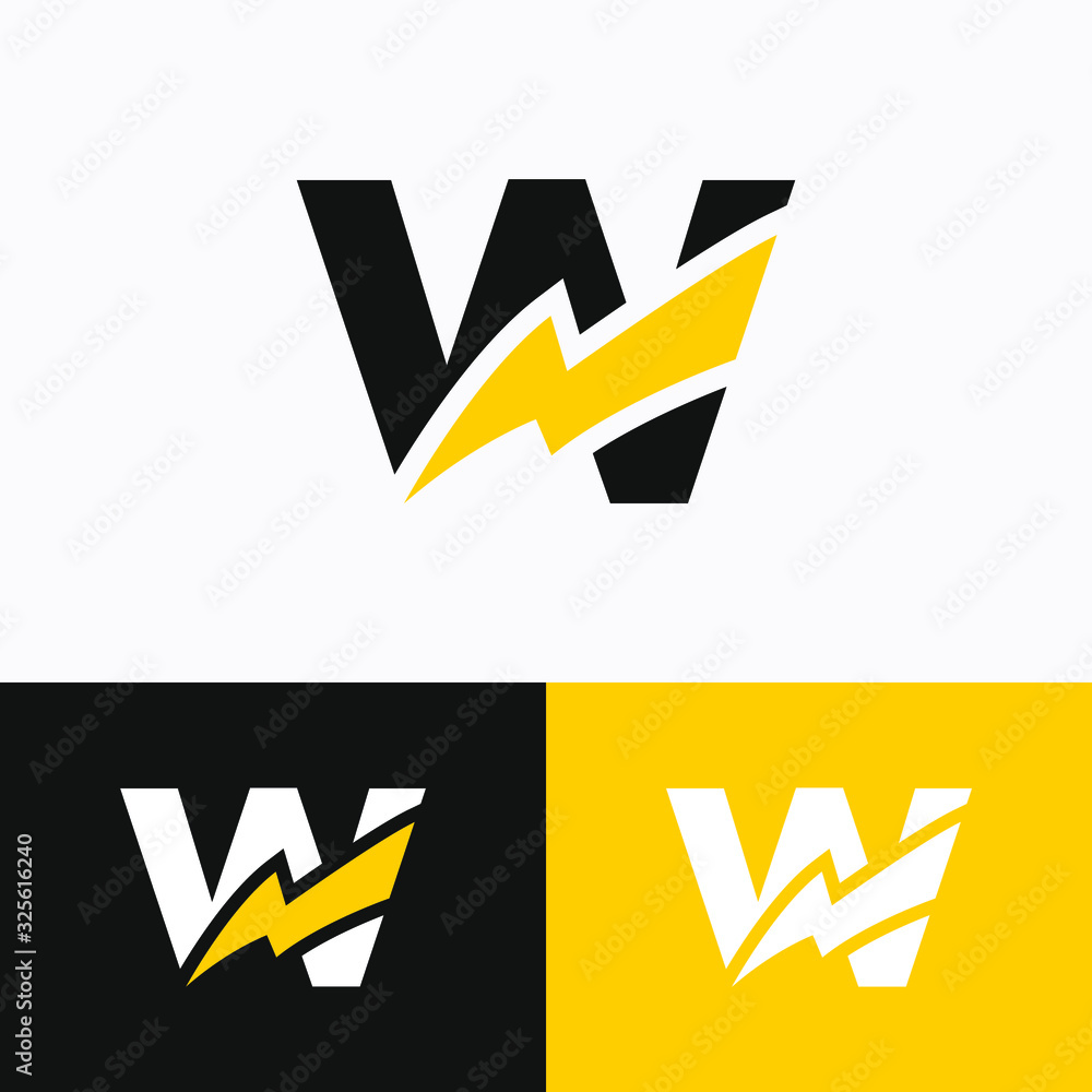 Initial Letter W with Thunder Logo Design Stock Vector | Adobe Stock
