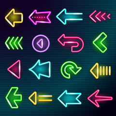 Wall Mural - neon arrows. glow lighting direction hotel arrow signs night outside shining advertizing elements ve