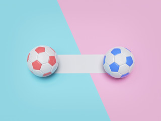 Wall Mural - soccer balls isolated on pastel background. minimal design for poster and banner. copy space. top view. 3d rendering