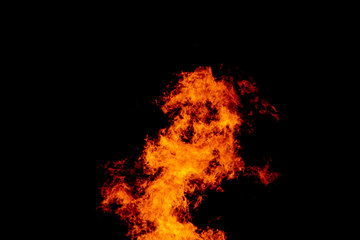 Yellow red and orange fire flames blazing fiery burning isolated on a black background