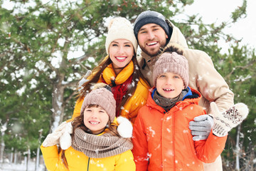 Sticker - Happy family in park on winter day