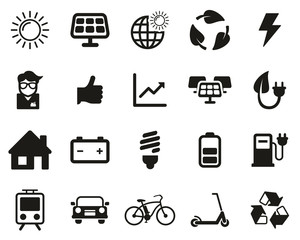 Sticker - Solar Energy Or Renewable Energy Icons Black & White Set Big