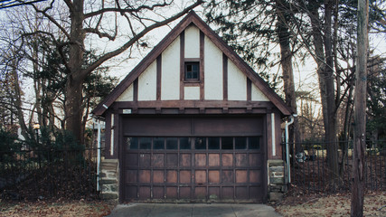 Wall Mural - An Old White and Brown Garage