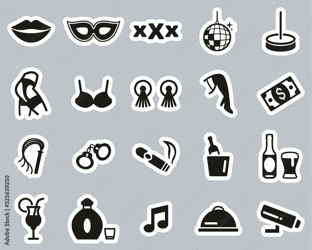 Strip Club Icons Black & White Sticker Set Big Stock Vector | Adobe Stock