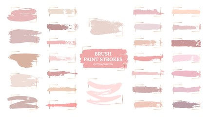 pastel brush strokes. creative spots, gold frames and pink palette samples. fashion makeup blush swa