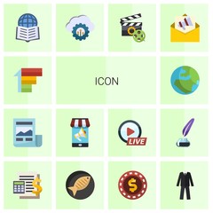 Wall Mural - 14 icon flat icons set isolated on white background. Icons set with Priority, News Feed, Mobile marketing, globe, Affiliate Marketing, cloud computing, Video maker, Mail marketing icons.