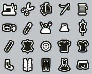 Wall Mural - Tailor Shop Icons White On Black Sticker Set Big