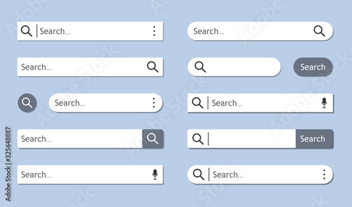 Cuadros en Lienzo Set of white search bar isolated on blue background with shadows