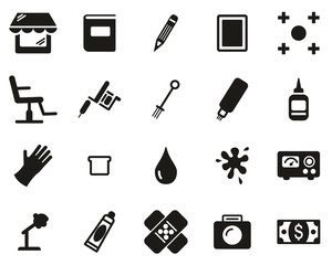 Wall Mural - Tattoo Shop & Equipment Icons Black & White Set Big