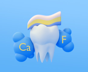 Wall Mural - clean white healthy strong tooth molar, calcium and fluoride toothpaste. 3d illustration