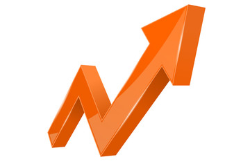 Wall Mural - Financial indication arrow. Up orange shiny 3d graph