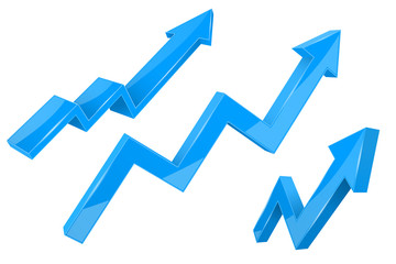 Financial indication arrows. Up blue shiny 3d graphs