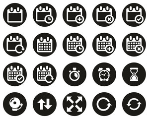 Poster - Time Or Schedule Icons White On Black Flat Design Circle Set Big