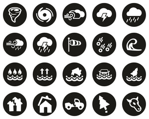 Sticker - Tornado Or Hurricane Icons White On Black Flat Design Circle Set Big