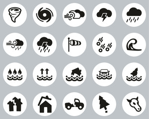 Sticker - Tornado Or Hurricane Icons Black & White Flat Design Circle Set Big