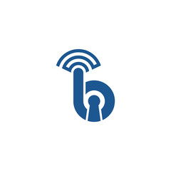 creative b letter with wifi icon and pad lock hole logo design idea