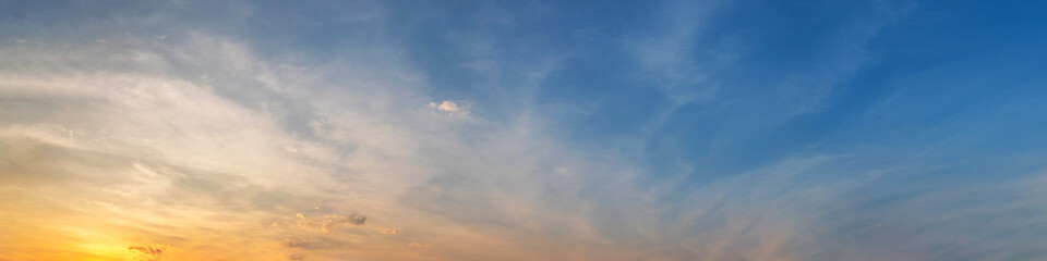 Poster - Panorama of Dramatic vibrant color with beautiful cloud of sunrise and sunset. Panoramic image.