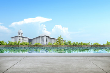 Wall Mural - Pathway with pond and mosque view